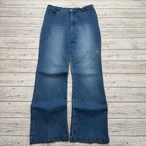Y2K Baggy Jeans Women's 16 Blue Rhinestone High Rise Denim Wide Leg Streetwear